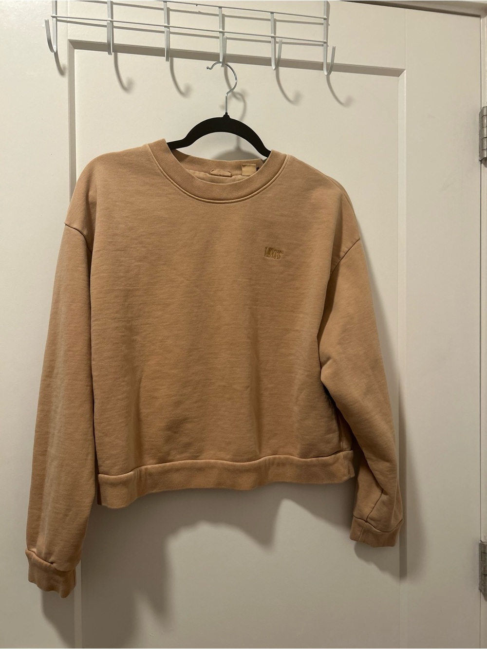 Levi's Cozy Oversized Cropped Crewneck Sweatshirt Tan Beige Drop Shoulder S